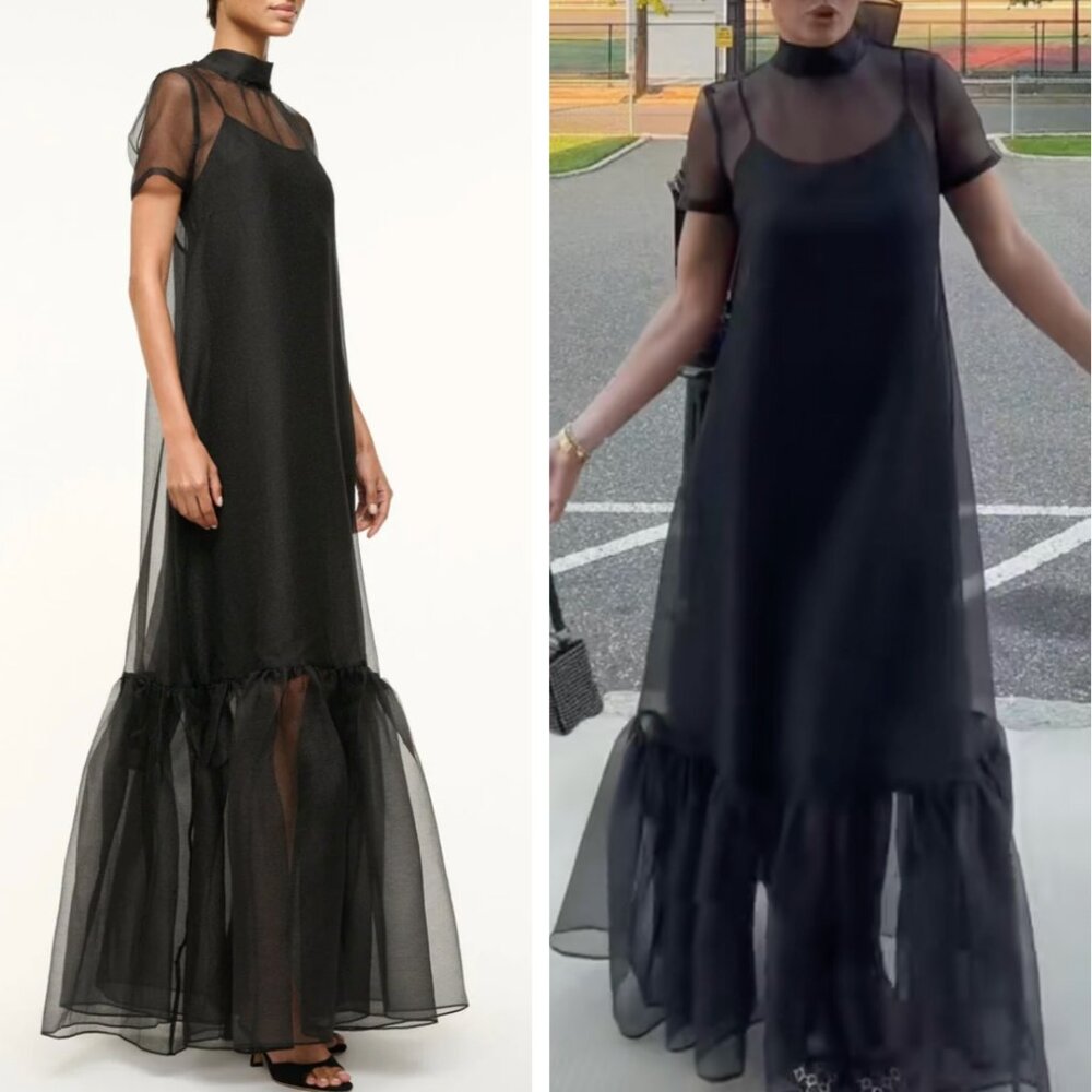 NEW STAUD Calluna Maxi Dress Gown Large Black Noir Sheer Quiet Lux